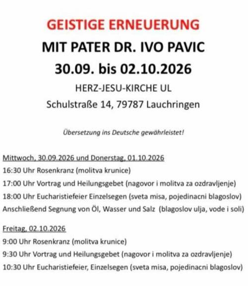 Duhovna obnova s fra Ivom Pavićem u Lauchringenu